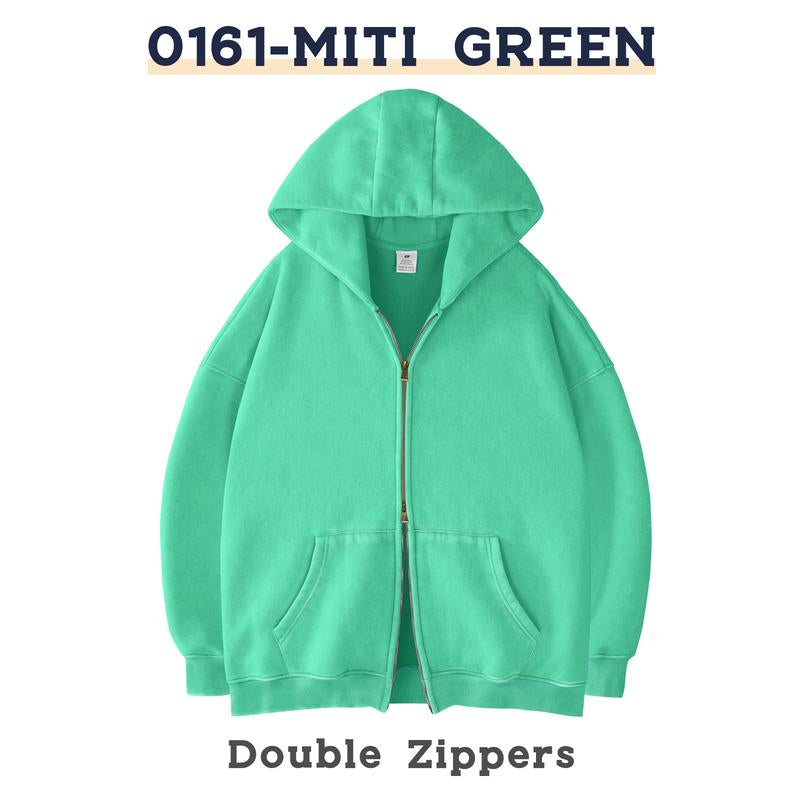 FAIABLE Unisex Oversized Sweatshirt with Double Zippers – Casual Long Sleeve Crewneck Hoodie for Women and Men – Fashion Streetwear Style Pullover Jacket – Lightweight and Comfortable Layer – Trendy Zip up Hoodie with Relaxed Fit Baggy Menswear