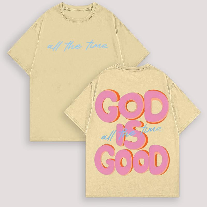 Men'S & Women'S Oversized 230Gsm Heavyweight Washed T-Shirt GOD IS GOOD Double-Sided Graphic Print Retro Vintage Streetwear Loose Fit round Neck Short Sleeve 100% Cotton