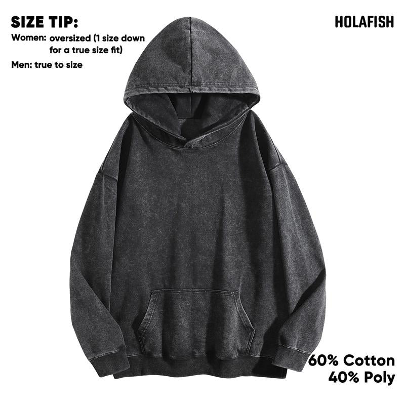 Holafish Casual Oversized Hoodies Acid Wash Pullover Unisex Women Fall Acid Wash Plain Preppy Hoodie Streetwear Vintage Hooded Sweatshirt, Christmas Gift