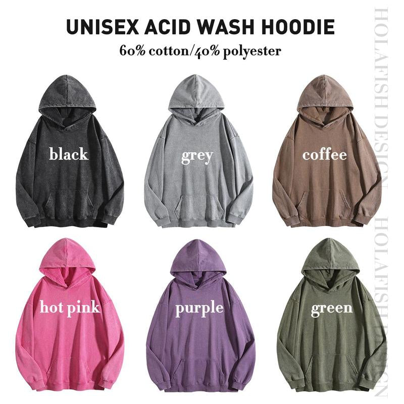 Holafish Casual Oversized Hoodies Acid Wash Pullover Unisex Women Fall Acid Wash Plain Preppy Hoodie Streetwear Vintage Hooded Sweatshirt, Christmas Gift