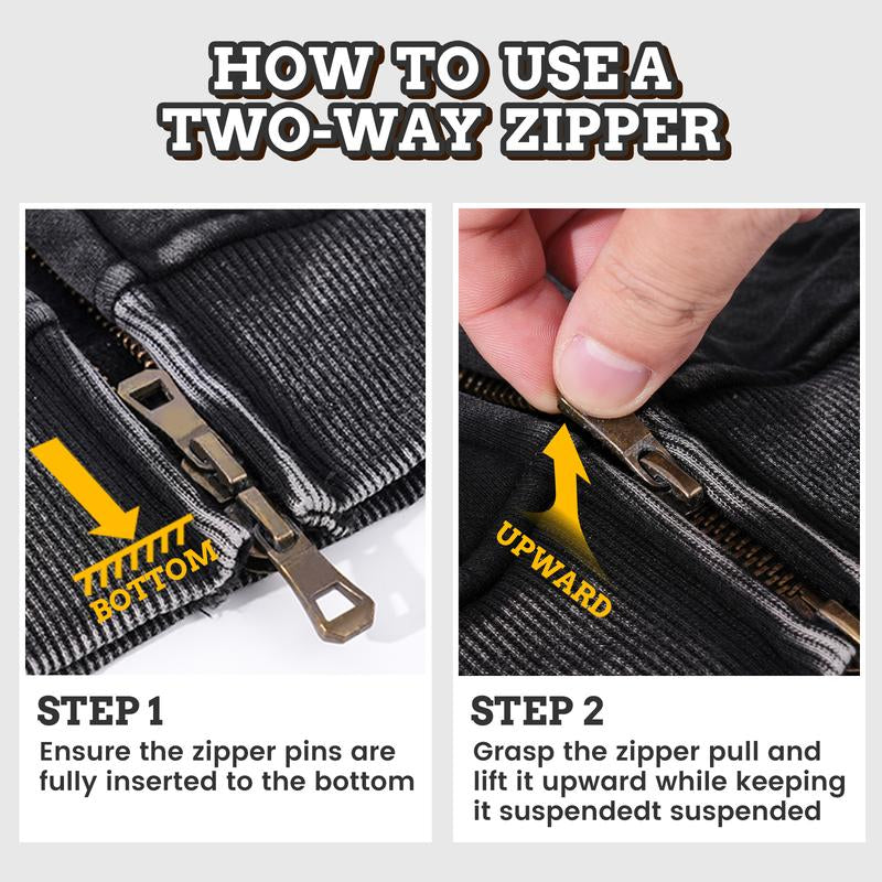 FAIABLE Unisex Oversized Sweatshirt with Double Zippers – Casual Long Sleeve Crewneck Hoodie for Women and Men – Fashion Streetwear Style Pullover Jacket – Lightweight and Comfortable Layer – Trendy Zip up Hoodie with Relaxed Fit Baggy Menswear