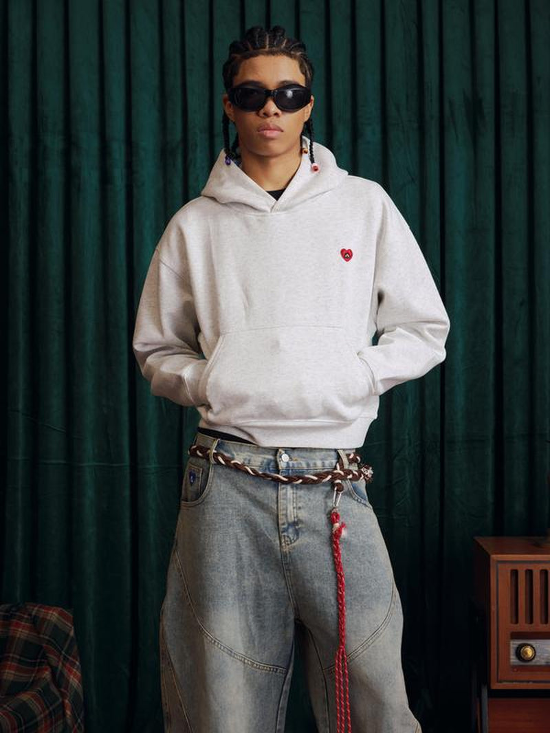 Aelfric Eden Oversized Boxy Hoodie Minimalist Solid Pullover with Embroidered Heart Unisex Long Sleeve Hooded Sweatshirt Y2K Aesthetic Streetwear