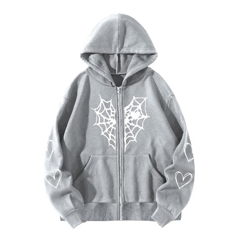 Spider Web Love Zip-Up Hoodie Oversized NS512