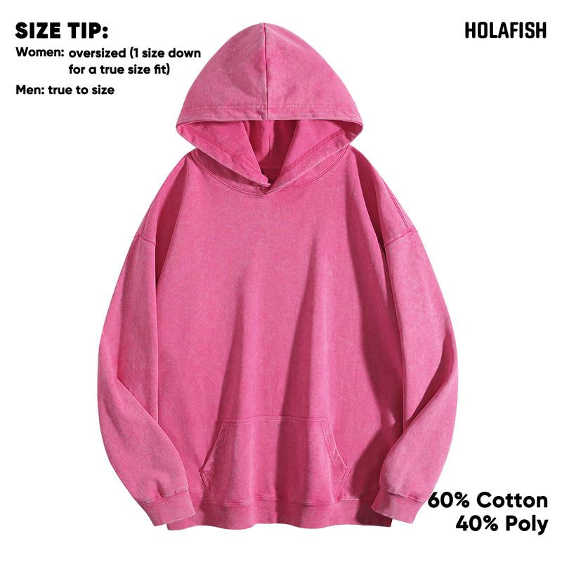 Holafish Casual Oversized Hoodies Acid Wash Pullover Unisex Women Fall Acid Wash Plain Preppy Hoodie Streetwear Vintage Hooded Sweatshirt, Christmas Gift
