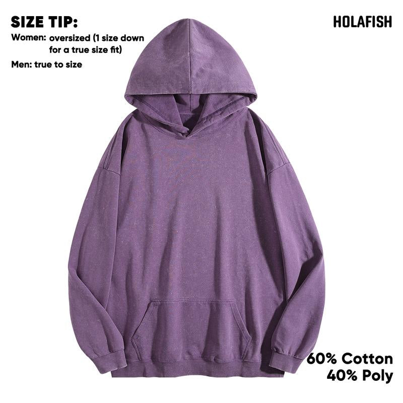Holafish Casual Oversized Hoodies Acid Wash Pullover Unisex Women Fall Acid Wash Plain Preppy Hoodie Streetwear Vintage Hooded Sweatshirt, Christmas Gift