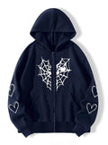 Spider Web Love Zip-Up Hoodie Oversized NS512