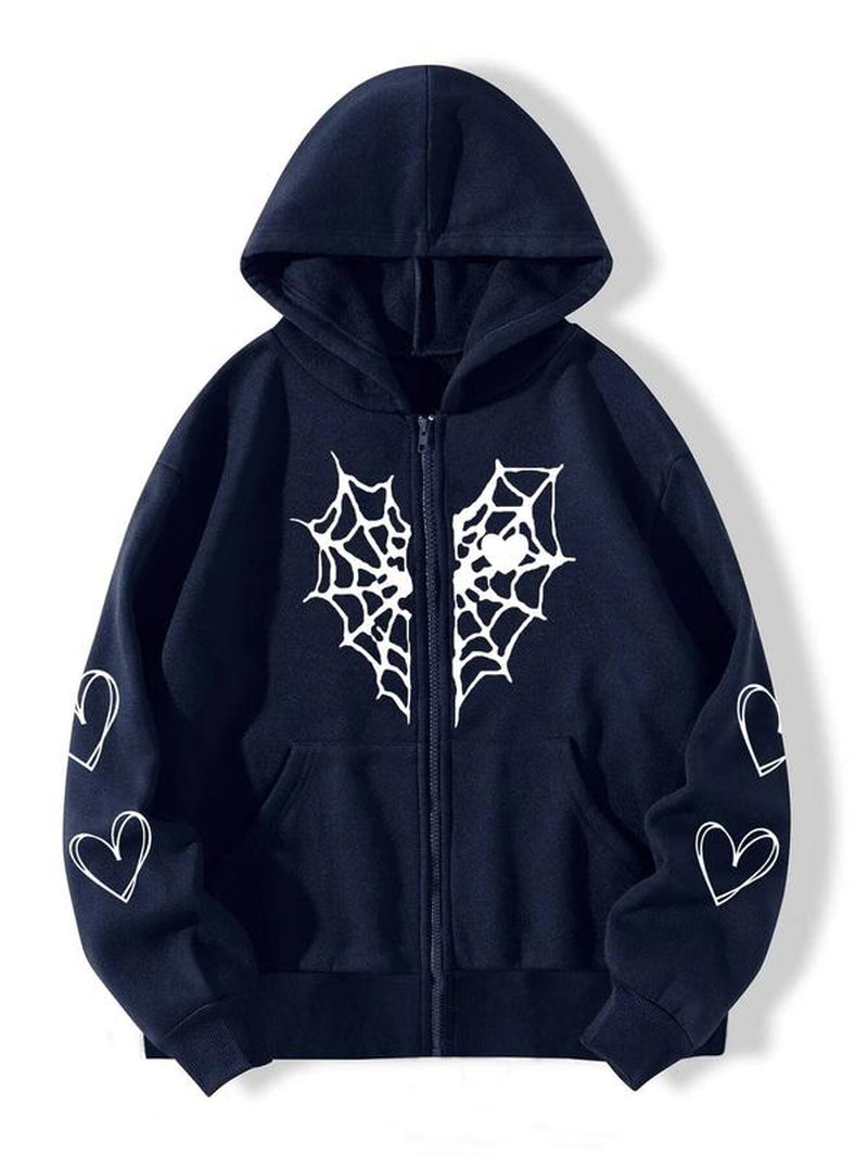 Spider Web Love Zip-Up Hoodie Oversized NS512