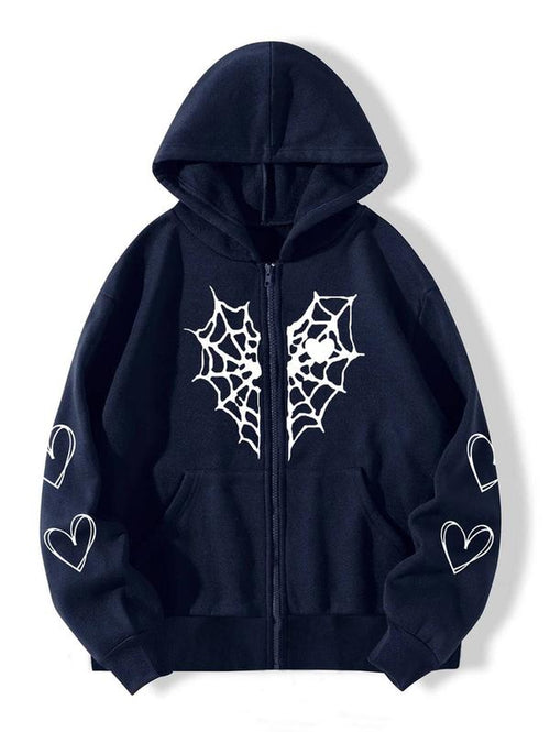 Spider Web Love Zip-Up Hoodie Oversized NS512