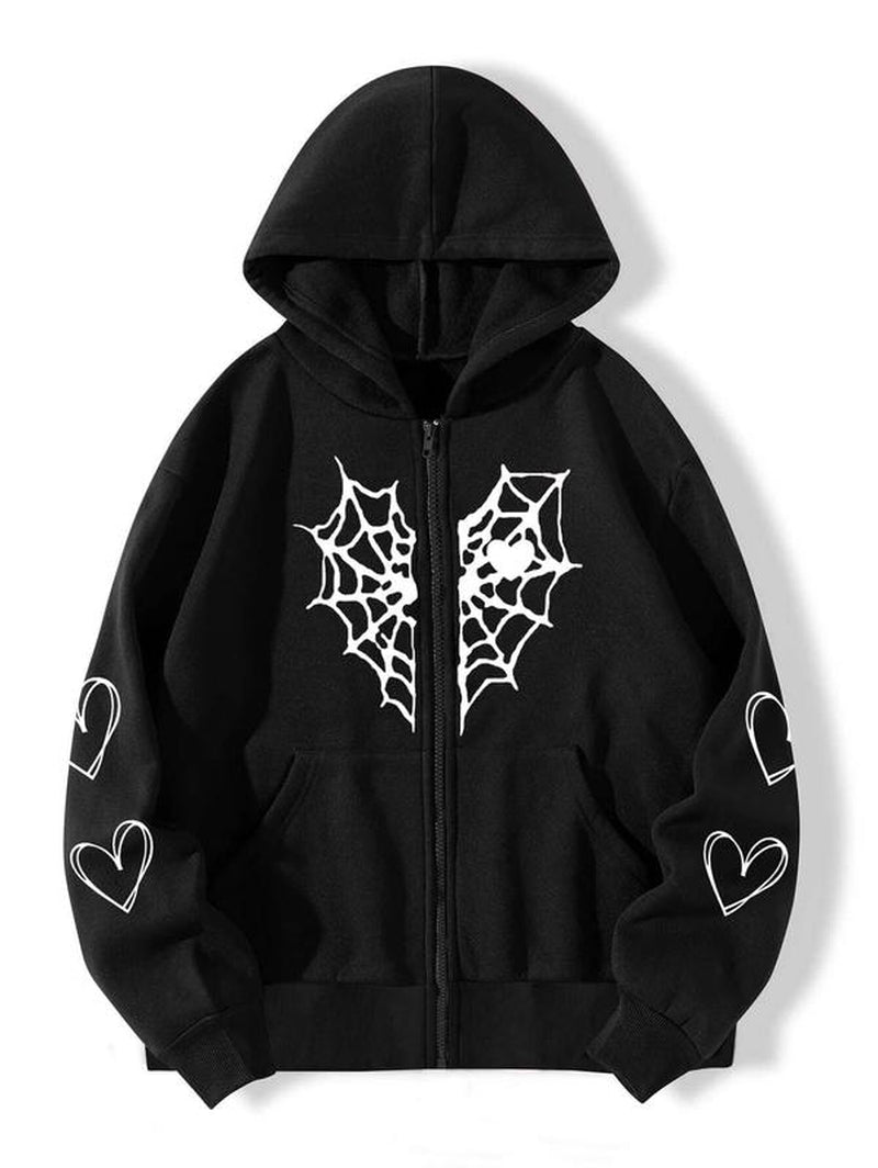 Spider Web Love Zip-Up Hoodie Oversized NS512