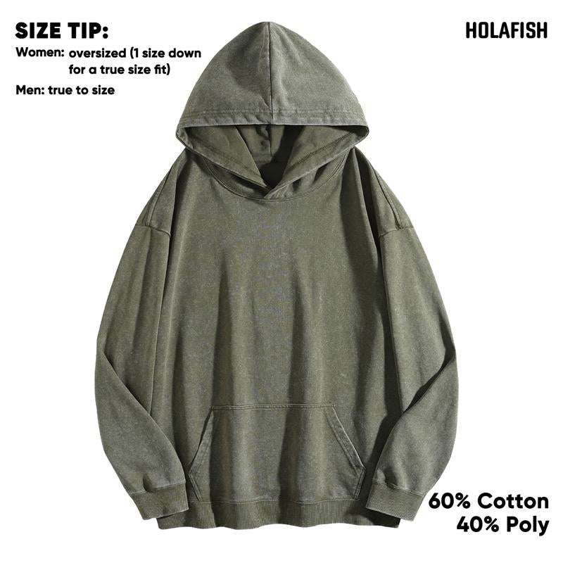 Holafish Casual Oversized Hoodies Acid Wash Pullover Unisex Women Fall Acid Wash Plain Preppy Hoodie Streetwear Vintage Hooded Sweatshirt, Christmas Gift