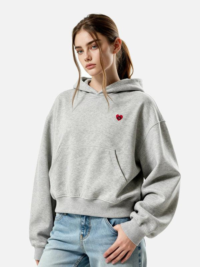 Aelfric Eden Oversized Boxy Hoodie Minimalist Solid Pullover with Embroidered Heart Unisex Long Sleeve Hooded Sweatshirt Y2K Aesthetic Streetwear