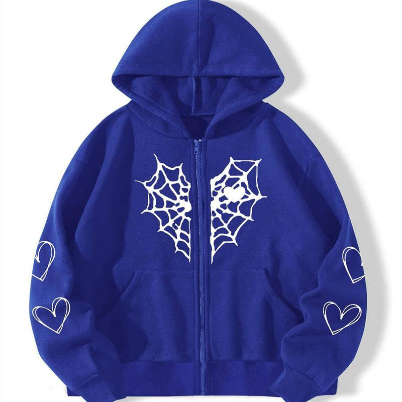 Spider Web Love Zip-Up Hoodie Oversized NS512