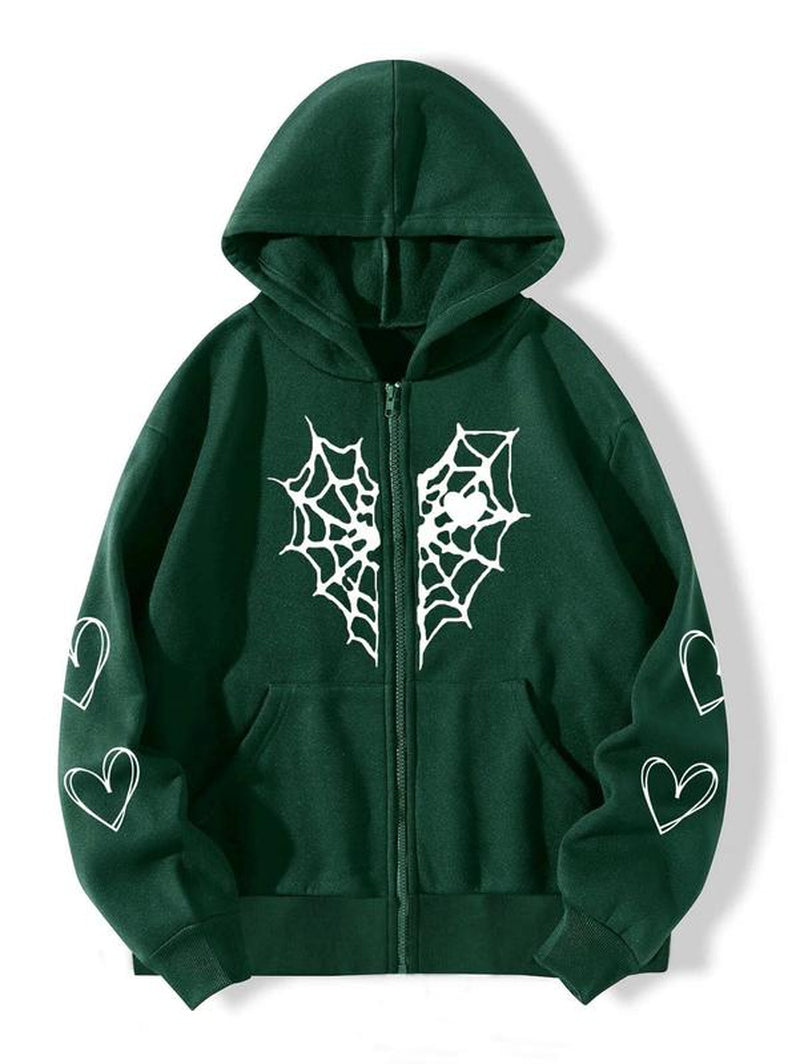Spider Web Love Zip-Up Hoodie Oversized NS512