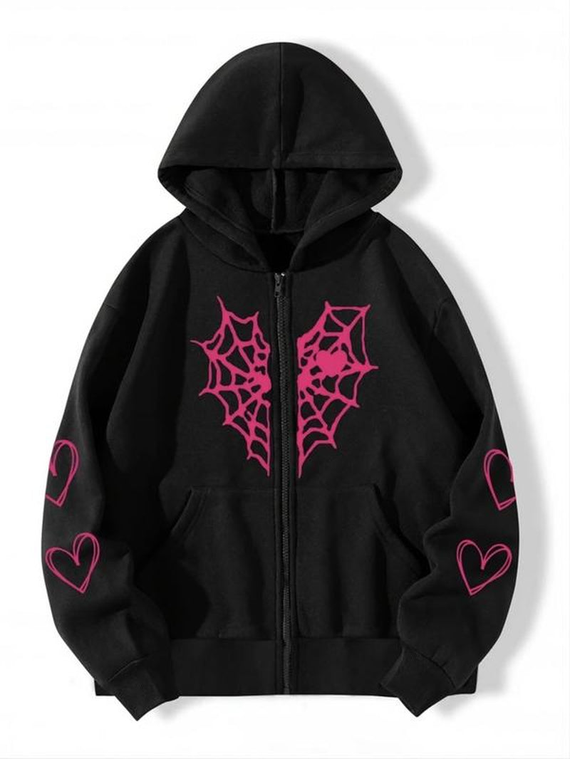 Spider Web Love Zip-Up Hoodie Oversized NS512