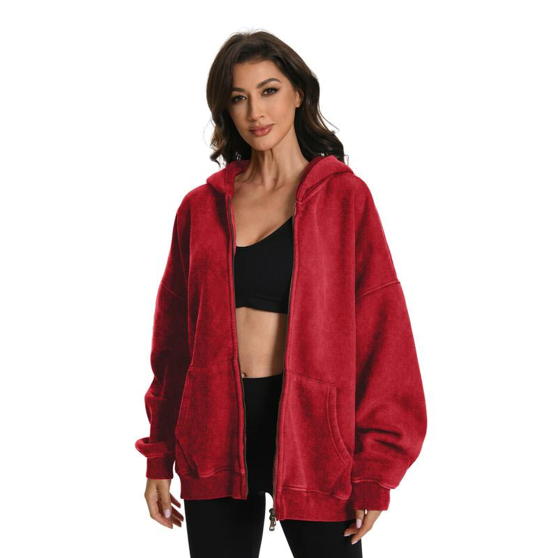 FAIABLE Unisex Oversized Sweatshirt with Double Zippers – Casual Long Sleeve Crewneck Hoodie for Women and Men – Fashion Streetwear Style Pullover Jacket – Lightweight and Comfortable Layer – Trendy Zip up Hoodie with Relaxed Fit Baggy Menswear