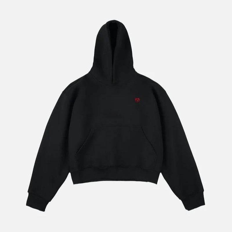 Aelfric Eden Oversized Boxy Hoodie Minimalist Solid Pullover with Embroidered Heart Unisex Long Sleeve Hooded Sweatshirt Y2K Aesthetic Streetwear